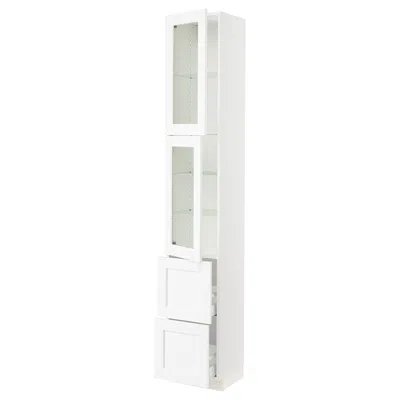 Ikea Sektion / Maximera High Cabinet With 2 Glass Doors/2 Drawers, White Enköping/white Wood Effect, 15x1