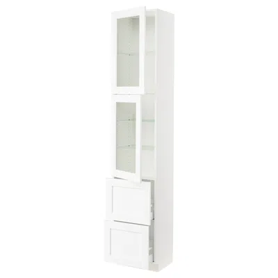 Ikea Sektion / Maximera High Cabinet With 2 Glass Doors/2 Drawers, White Enköping/white Wood Effect, 18x1