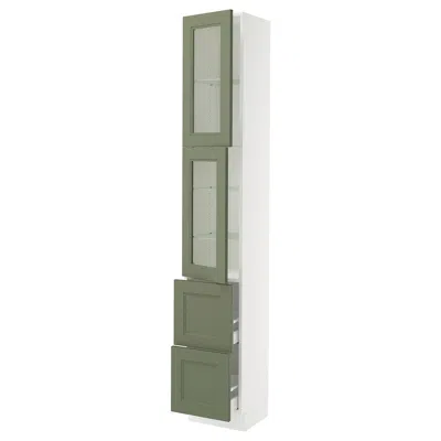 Ikea Sektion / Maximera High Cabinet With 2 Glass Doors/2 Drawers, White/axstad Gray-green, 15x15x90 "