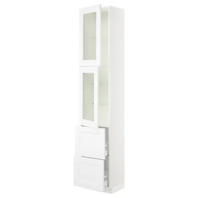Ikea Sektion / Maximera High Cabinet With 2 Glass Doors/2 Drawers, White/axstad Matte White, 18x15x90 "