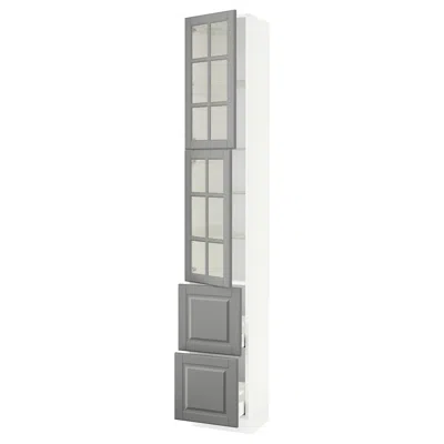 Ikea Sektion / Maximera High Cabinet With 2 Glass Doors/2 Drawers, White/bodbyn Gray, 15x15x90 "