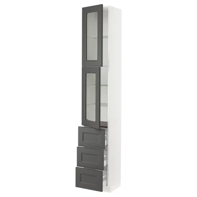 Ikea Sektion / Maximera High Cabinet With 2 Glass Doors/3 Drawers, White/axstad Dark Gray, 15x15x90 "