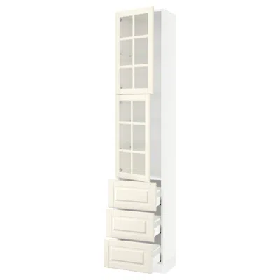 Ikea Sektion / Maximera High Cabinet With 2 Glass Doors/3 Drawers, White/bodbyn Off-white, 18x15x90 "