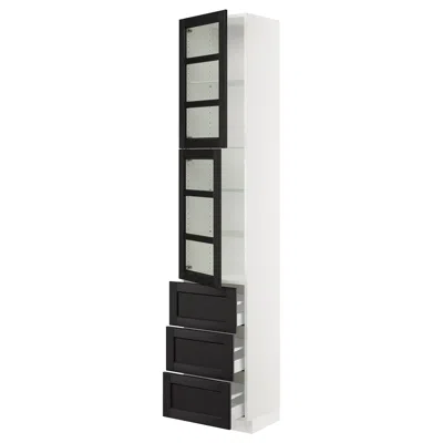 Ikea Sektion / Maximera High Cabinet With 2 Glass Doors/3 Drawers, White/lerhyttan Black Stained, 18x15x9