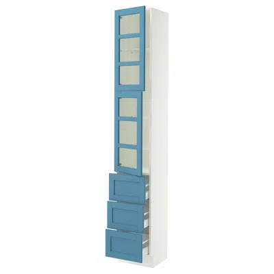 Ikea Sektion / Maximera High Cabinet With 2 Glass Doors/3 Drawers, White/lerhyttan Blue, 15x15x90 "
