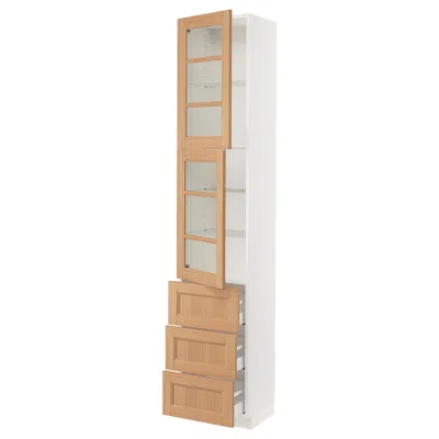 Ikea Sektion / Maximera High Cabinet With 2 Glass Doors/3 Drawers, White/vedhamn Oak, 18x15x90 "