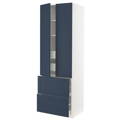 Ikea Sektion / Maximera High Cabinet With 2drs/2 Fronts/4 Drawers, White Axstad/matte Blue, 30x24x90 "