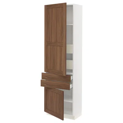 Ikea Sektion / Maximera High Cabinet With 2drs/2 Fronts/4 Drawers, White Enköping/brown Walnut Effect, 24