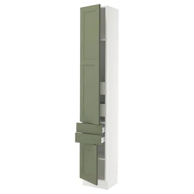 Ikea Sektion / Maximera High Cabinet With 2drs/2 Fronts/4 Drawers, White/axstad Gray-green, 15x15x90 "