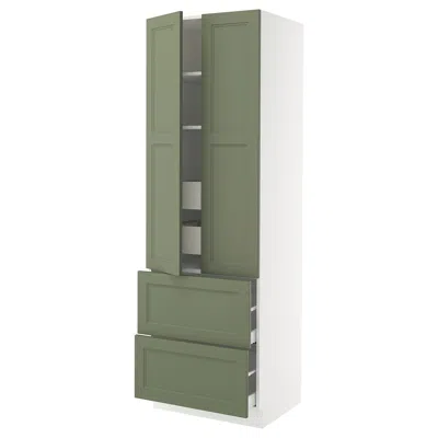Ikea Sektion / Maximera High Cabinet With 2drs/2 Fronts/4 Drawers, White/axstad Gray-green, 30x24x90 "