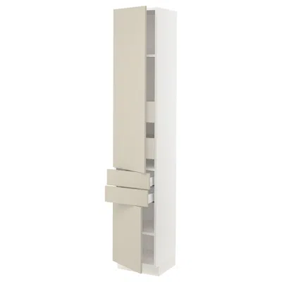 Ikea Sektion / Maximera High Cabinet With 2drs/2 Fronts/4 Drawers, White/havstorp Beige, 15x15x80 " In Gray