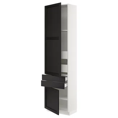 Ikea Sektion / Maximera High Cabinet With 2drs/2 Fronts/4 Drawers, White/lerhyttan Black Stained, 24x15x9