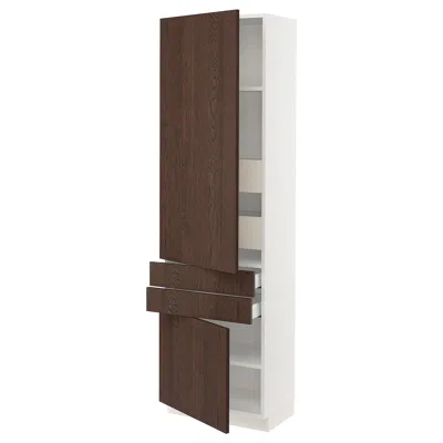 Ikea Sektion / Maximera High Cabinet With 2drs/2 Fronts/4 Drawers, White/sinarp Brown, 24x15x80 "