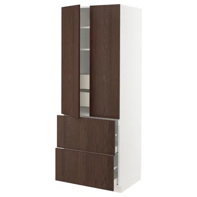 Ikea Sektion / Maximera High Cabinet With 2drs/2 Fronts/4 Drawers, White/sinarp Brown, 30x24x80 "