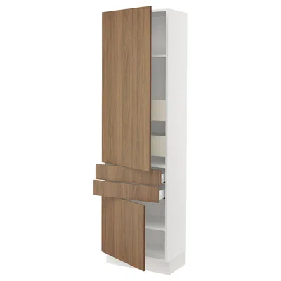 Ikea Sektion / Maximera High Cabinet With 2drs/2 Fronts/4 Drawers, White/tistorp Brown Walnut Effect, 24x