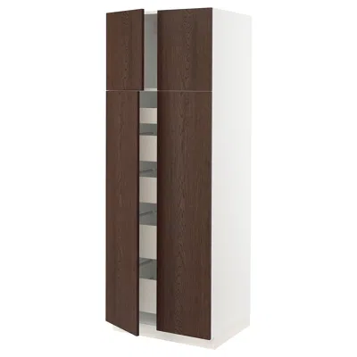 Ikea Sektion / Maximera High Cabinet With 4 Doors/5 Drawers, White/sinarp Brown, 30x24x80 "