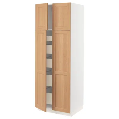 Ikea Sektion / Maximera High Cabinet With 4 Doors/5 Drawers, White/vedhamn Oak, 30x24x80 " In Brown