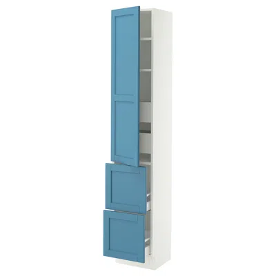 Ikea Sektion / Maximera High Cabinet With Door/2 Fronts/4 Drawers, White/lerhyttan Blue, 15x15x80 "