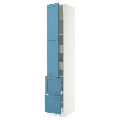 Ikea Sektion / Maximera High Cabinet With Door/2 Fronts/4 Drawers, White/lerhyttan Blue, 15x24x90 "