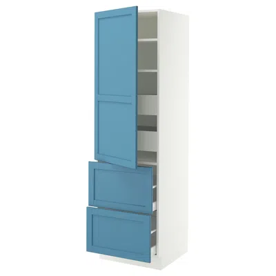 Ikea Sektion / Maximera High Cabinet With Door/2 Fronts/4 Drawers, White/lerhyttan Blue, 24x24x80 "