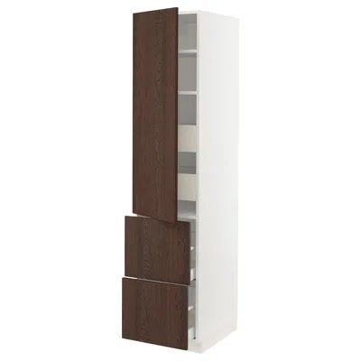 Ikea Sektion / Maximera High Cabinet With Door/2 Fronts/4 Drawers, White/sinarp Brown, 18x24x80 "