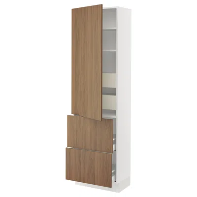 Ikea Sektion / Maximera High Cabinet With Door/2 Fronts/4 Drawers, White/tistorp Brown Walnut Effect, 24x