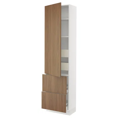 Ikea Sektion / Maximera High Cabinet With Door/2 Fronts/4 Drawers, White/tistorp Brown Walnut Effect, 24x