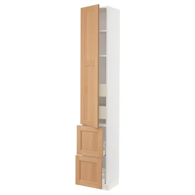Ikea Sektion / Maximera High Cabinet With Door/2 Fronts/4 Drawers, White/vedhamn Oak, 15x15x90 " In Brown