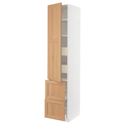 Ikea Sektion / Maximera High Cabinet With Door/2 Fronts/4 Drawers, White/vedhamn Oak, 18x24x90 "