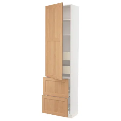 Ikea Sektion / Maximera High Cabinet With Door/2 Fronts/4 Drawers, White/vedhamn Oak, 24x15x90 "