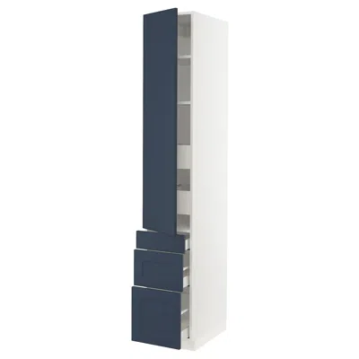 Ikea Sektion / Maximera High Cabinet With Door/3 Fronts/5 Drawers, White Axstad/matte Blue, 15x24x90 "