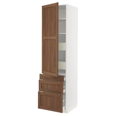 Ikea Sektion / Maximera High Cabinet With Door/3 Fronts/5 Drawers, White Enköping/brown Walnut Effect, 24