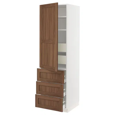 Ikea Sektion / Maximera High Cabinet With Door/3 Fronts/5 Drawers, White Enköping/brown Walnut Effect, 24