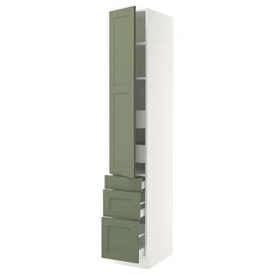 Ikea Sektion / Maximera High Cabinet With Door/3 Fronts/5 Drawers, White/axstad Gray-green, 15x24x90 "