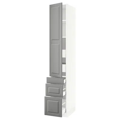 Ikea Sektion / Maximera High Cabinet With Door/3 Fronts/5 Drawers, White/bodbyn Gray, 15x24x90 "