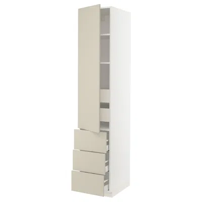 Ikea Sektion / Maximera High Cabinet With Door/3 Fronts/5 Drawers, White/havstorp Beige, 18x24x90 " In Neutral