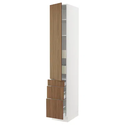 Ikea Sektion / Maximera High Cabinet With Door/3 Fronts/5 Drawers, White/tistorp Brown Walnut Effect, 15x