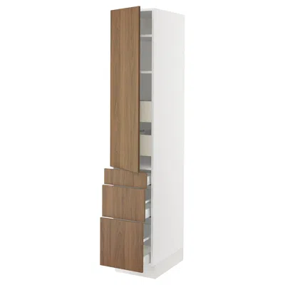 Ikea Sektion / Maximera High Cabinet With Door/3 Fronts/5 Drawers, White/tistorp Brown Walnut Effect, 15x