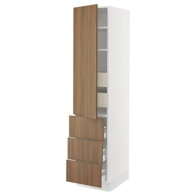 Ikea Sektion / Maximera High Cabinet With Door/3 Fronts/5 Drawers, White/tistorp Brown Walnut Effect, 18x