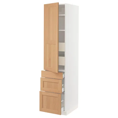 Ikea Sektion / Maximera High Cabinet With Door/3 Fronts/5 Drawers, White/vedhamn Oak, 18x24x80 " In Brown
