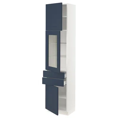 Ikea Sektion / Maximera High Cabinet With Glass Door/2 Drawerrs/2 Doors, White Axstad/matte Blue, 18x15x8