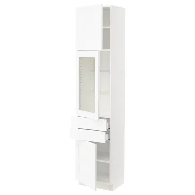 Ikea Sektion / Maximera High Cabinet With Glass Door/2 Drawerrs/2 Doors, White Enköping/white Wood Effect