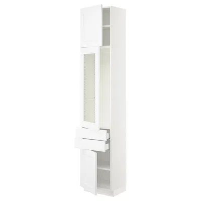 Ikea Sektion / Maximera High Cabinet With Glass Door/2 Drawerrs/2 Doors, White/axstad Matte White, 18x15x