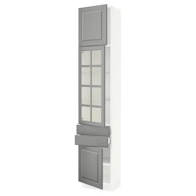 Ikea Sektion / Maximera High Cabinet With Glass Door/2 Drawerrs/2 Doors, White/bodbyn Gray, 18x15x90 "