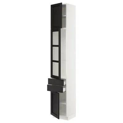 Ikea Sektion / Maximera High Cabinet With Glass Door/2 Drawerrs/2 Doors, White/lerhyttan Black Stained, 1