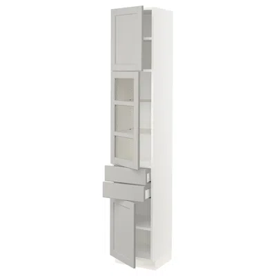 Ikea Sektion / Maximera High Cabinet With Glass Door/2 Drawerrs/2 Doors, White/lerhyttan Light Gray, 15x1