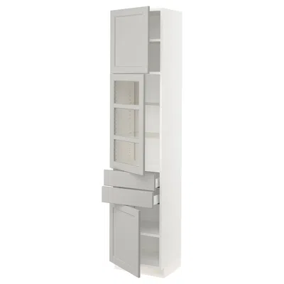 Ikea Sektion / Maximera High Cabinet With Glass Door/2 Drawerrs/2 Doors, White/lerhyttan Light Gray, 18x1