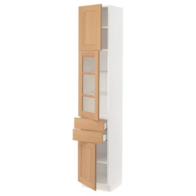 Ikea Sektion / Maximera High Cabinet With Glass Door/2 Drawerrs/2 Doors, White/vedhamn Oak, 15x15x80 "