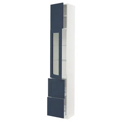 Ikea Sektion / Maximera High Cabinet With Glass Door/2 Drawers/1 Door, White Axstad/matte Blue, 15x15x90 