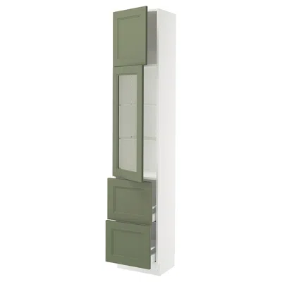 Ikea Sektion / Maximera High Cabinet With Glass Door/2 Drawers/1 Door, White/axstad Gray-green, 18x15x90 